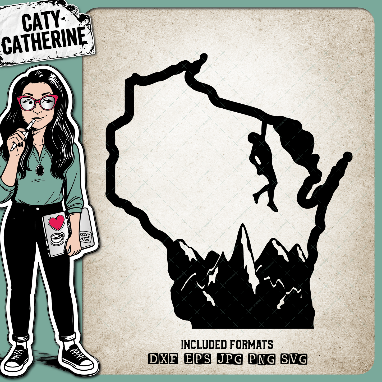 Wisconsin US State Climber Climbing Climb – Travel SVG Design by Caty Catherine