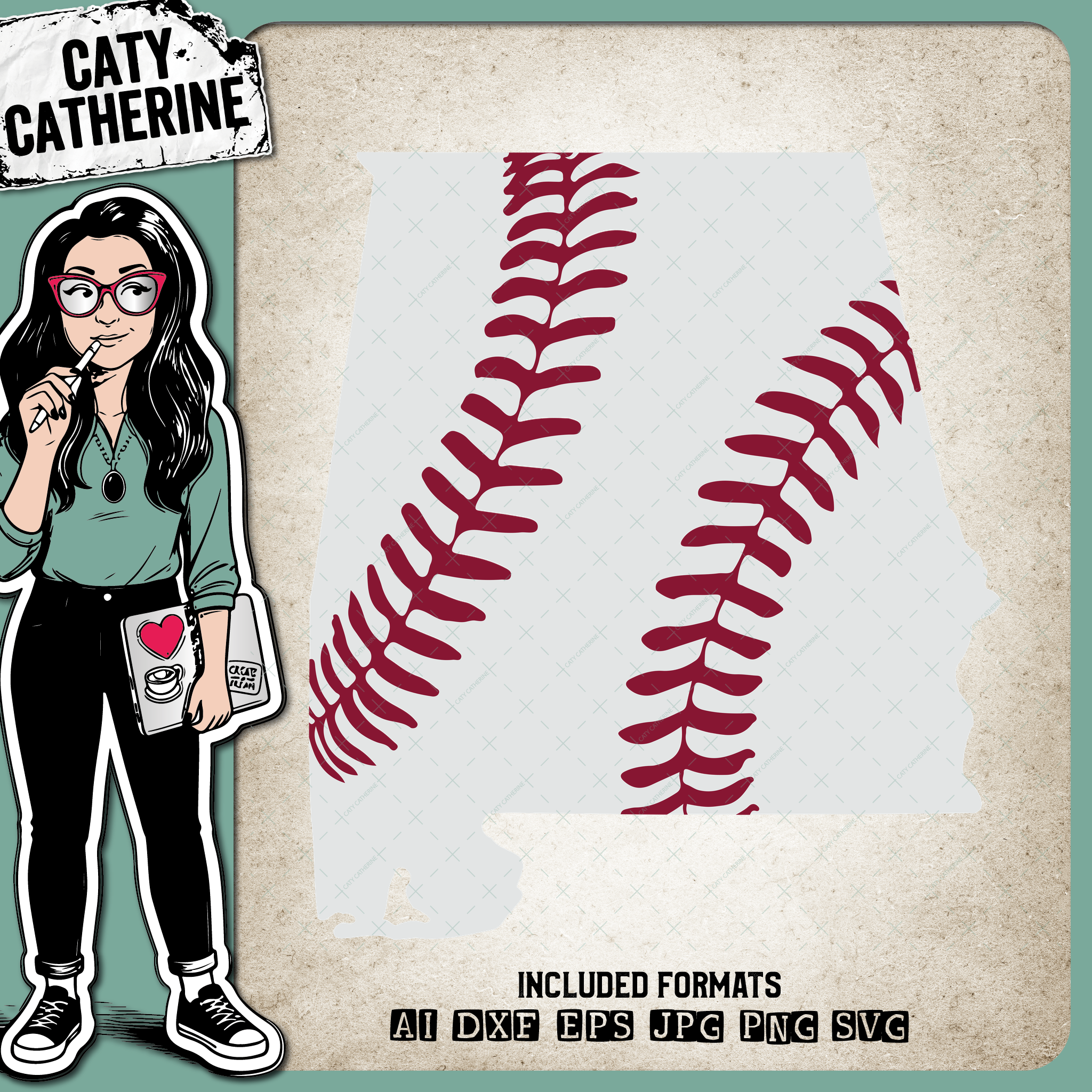 Alabama US State Baseball Stitches – Travel SVG Design by Caty Catherine