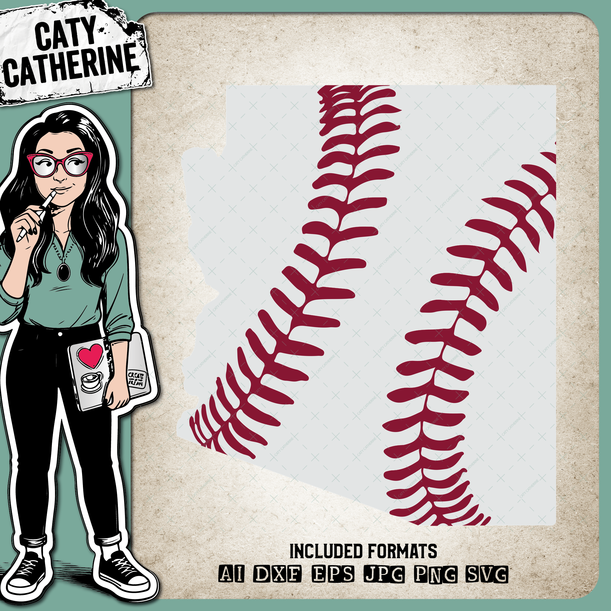 Arizona US State Baseball Stitches – Travel SVG Design by Caty Catherine