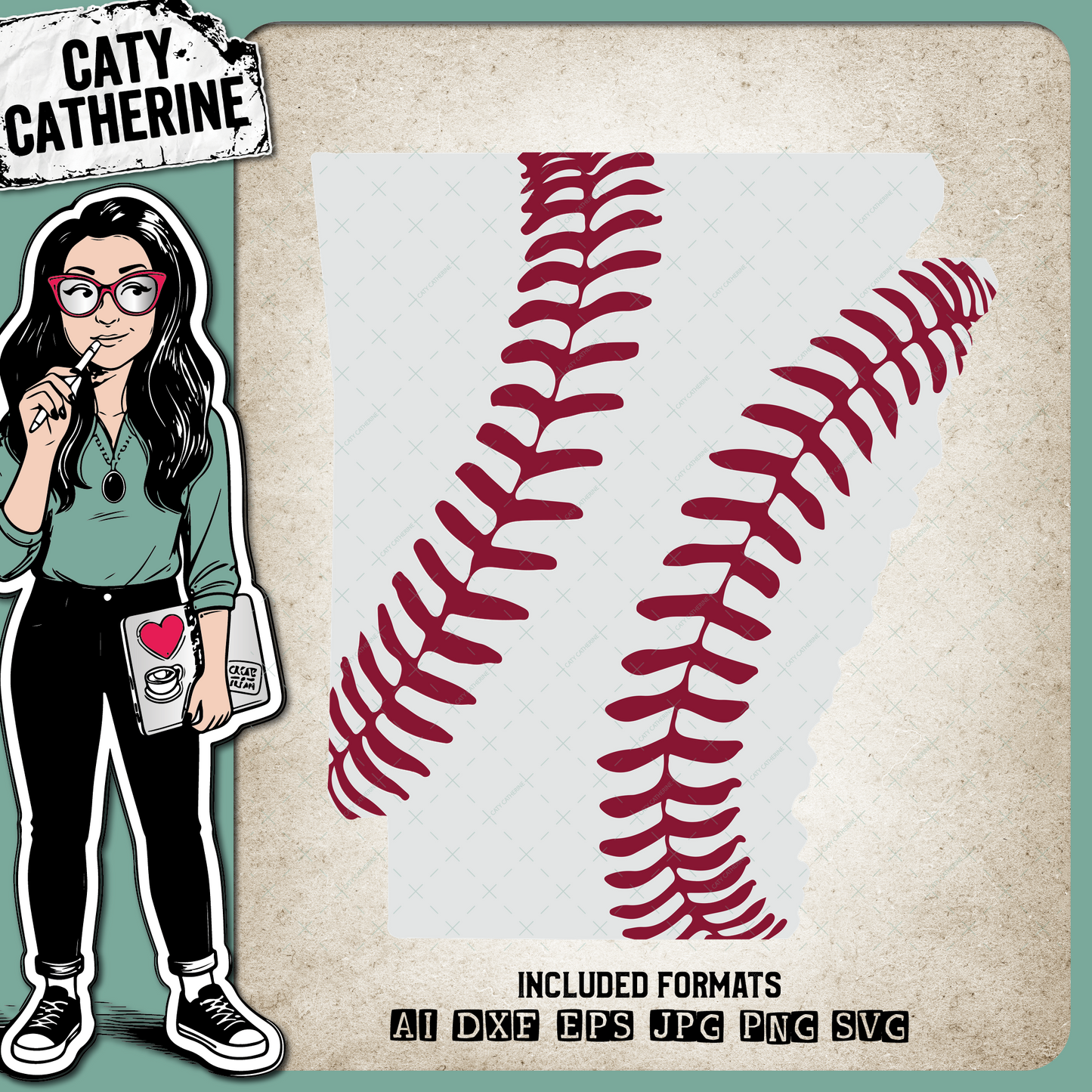 Arkansas US State Baseball Stitches – Travel SVG Design by Caty Catherine