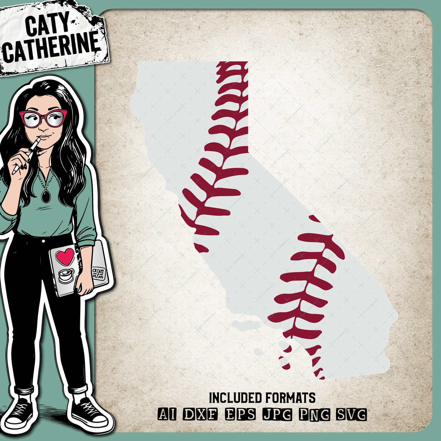 California US State Baseball Stitches – Travel SVG Design by Caty Catherine
