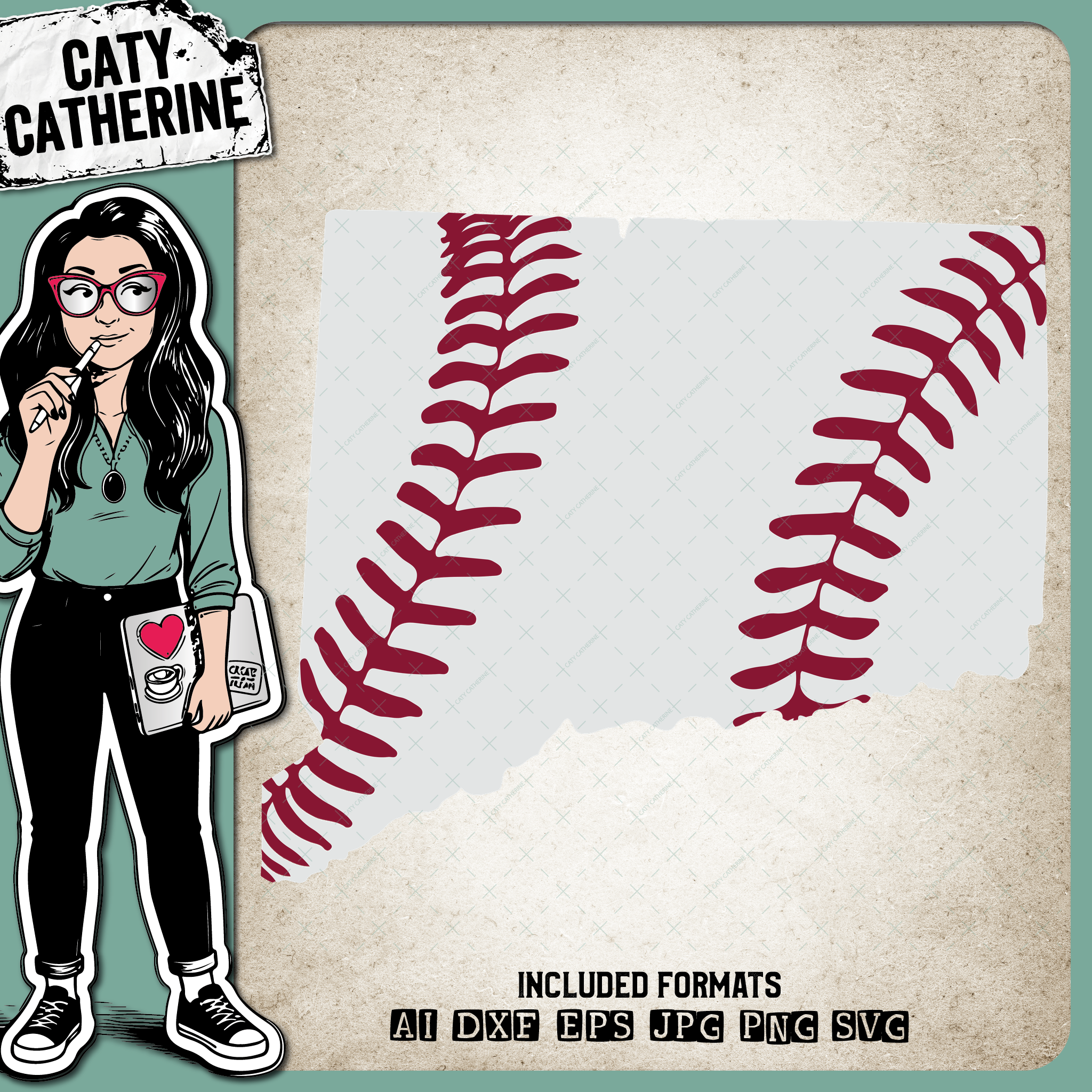 Connecticut US State Baseball Stitches – Travel SVG Design by Caty Catherine