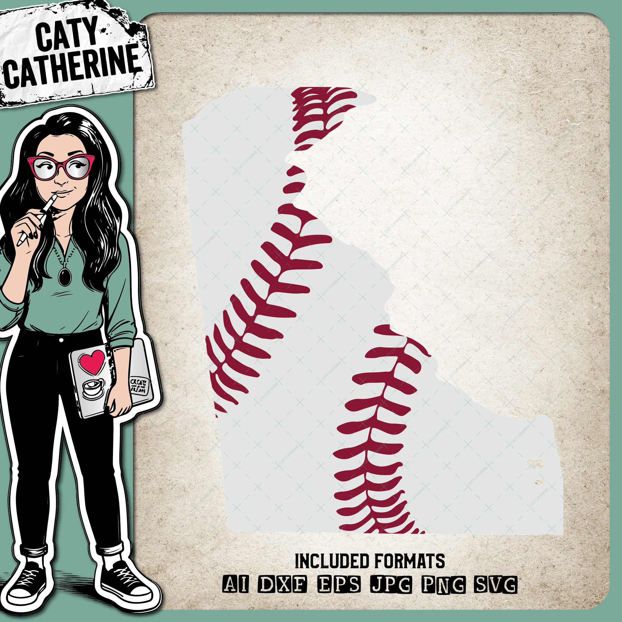 Delaware US State Baseball Stitches – Travel SVG Design by Caty Catherine