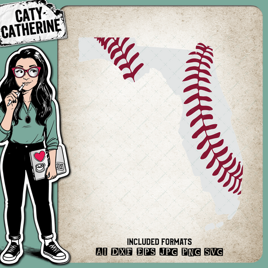 Florida US State Baseball Stitches – Travel SVG Design by Caty Catherine