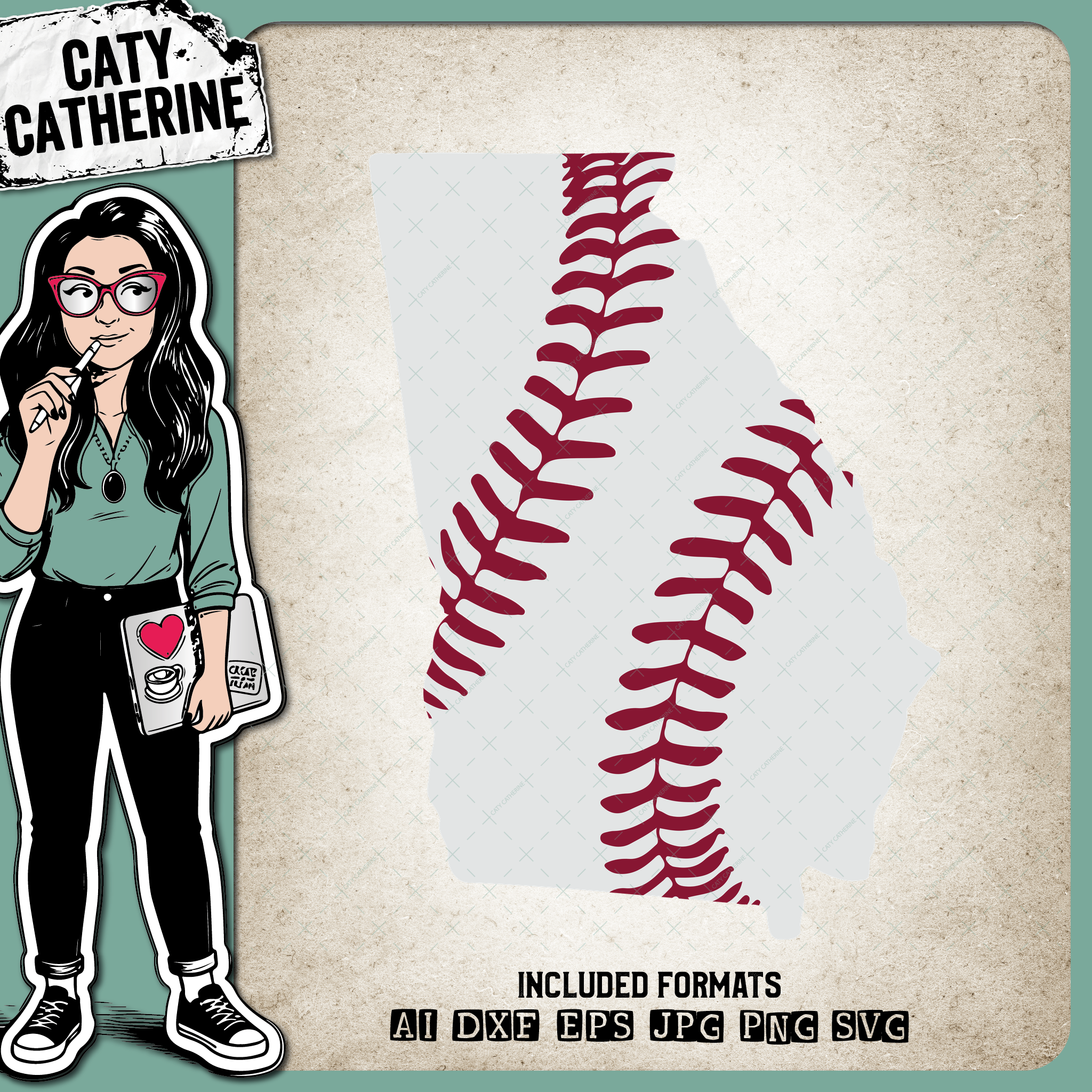 Georgia US State Baseball Stitches – Travel SVG Design by Caty Catherine
