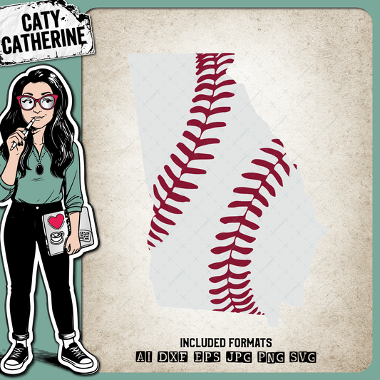 Georgia US State Baseball Stitches – Travel SVG Design by Caty Catherine