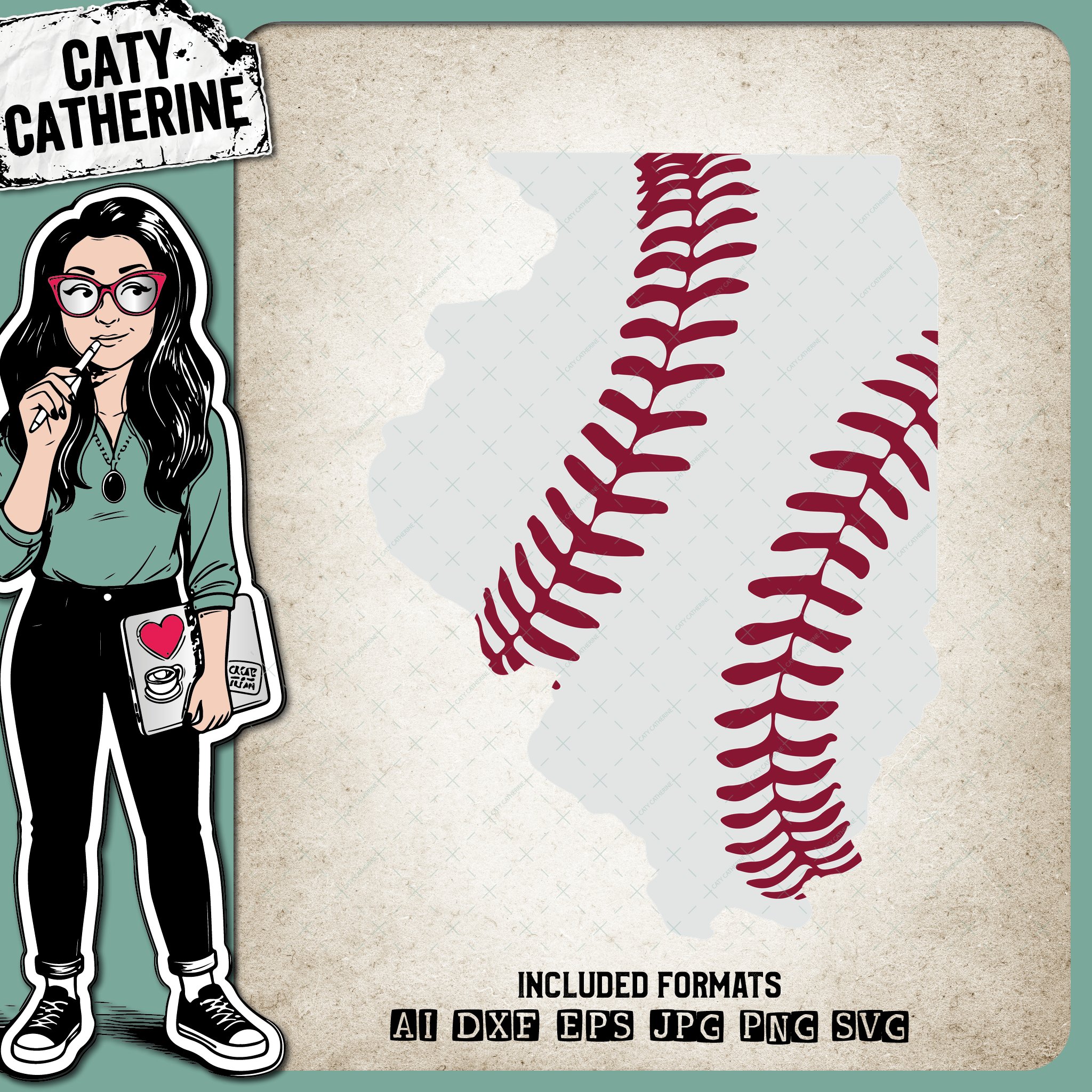 Illinois US State Baseball Stitches – Travel SVG Design by Caty Catherine