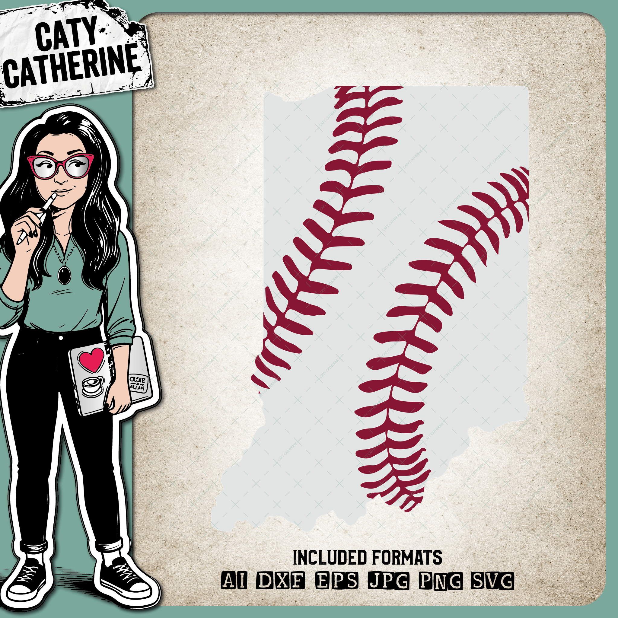 Indiana US State Baseball Stitches – Travel SVG Design by Caty Catherine