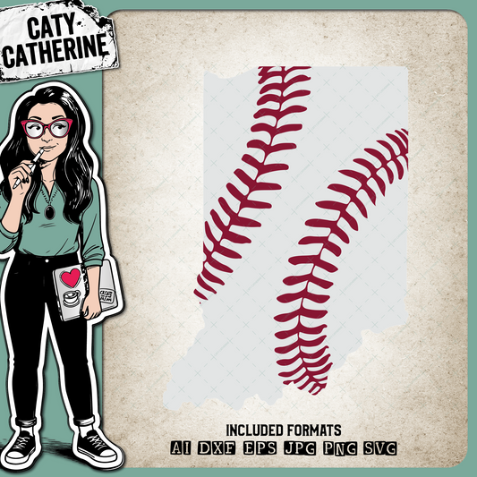 Indiana US State Baseball Stitches – Travel SVG Design by Caty Catherine