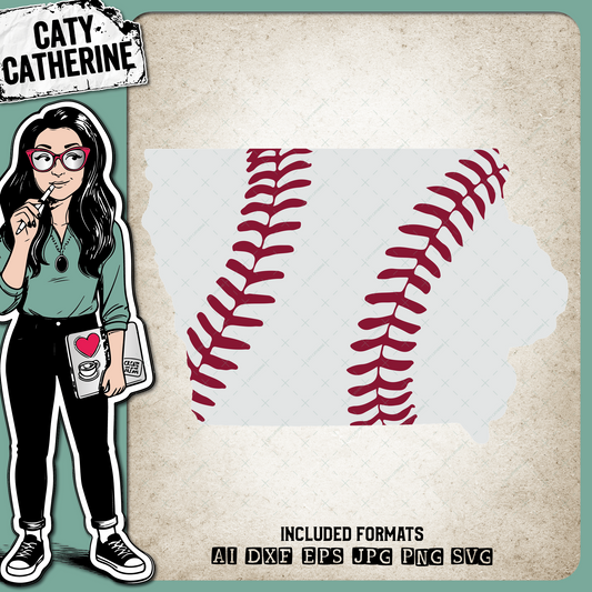 Iowa US State Baseball Stitches – Travel SVG Design by Caty Catherine