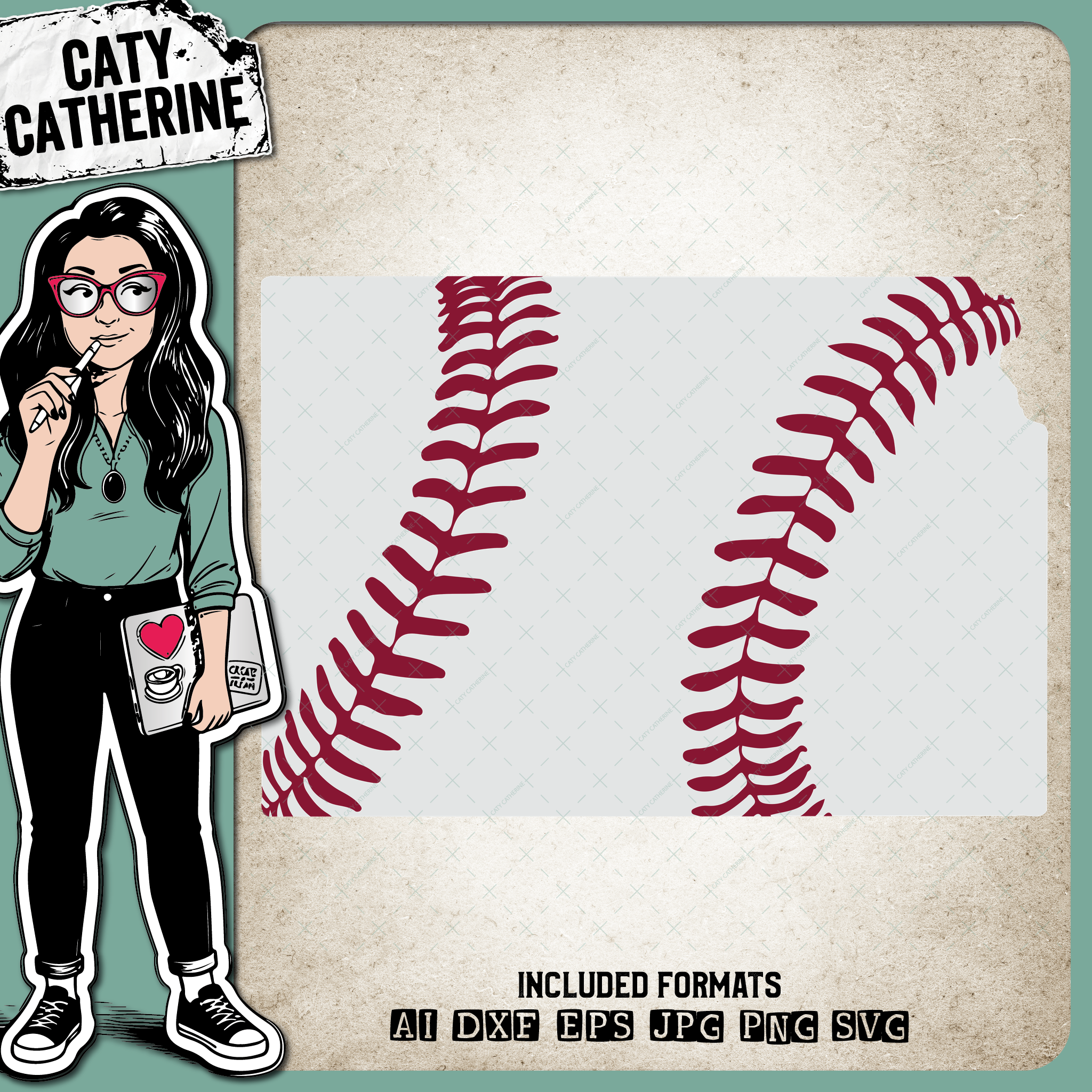 Kansas US State Baseball Stitches – Travel SVG Design by Caty Catherine