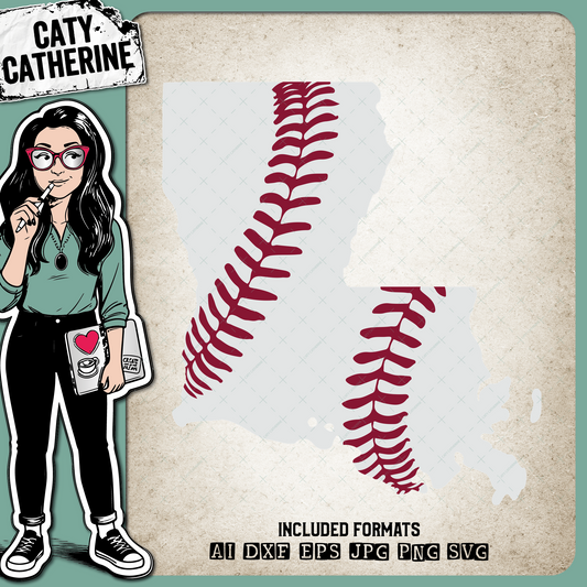 Louisiana US State Baseball Stitches – Travel SVG Design by Caty Catherine