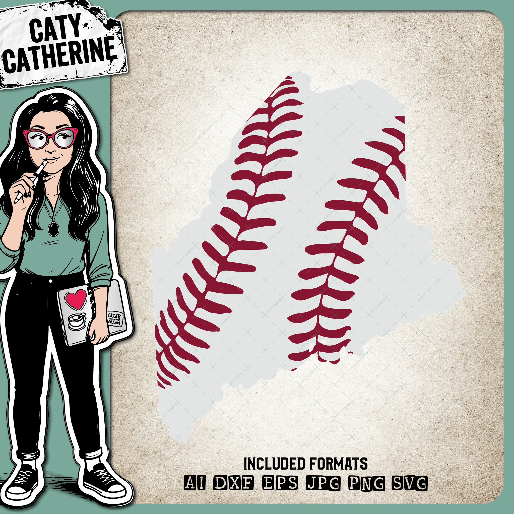 Maine US State Baseball Stitches – Travel SVG Design by Caty Catherine