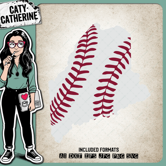 Maine US State Baseball Stitches – Travel SVG Design by Caty Catherine