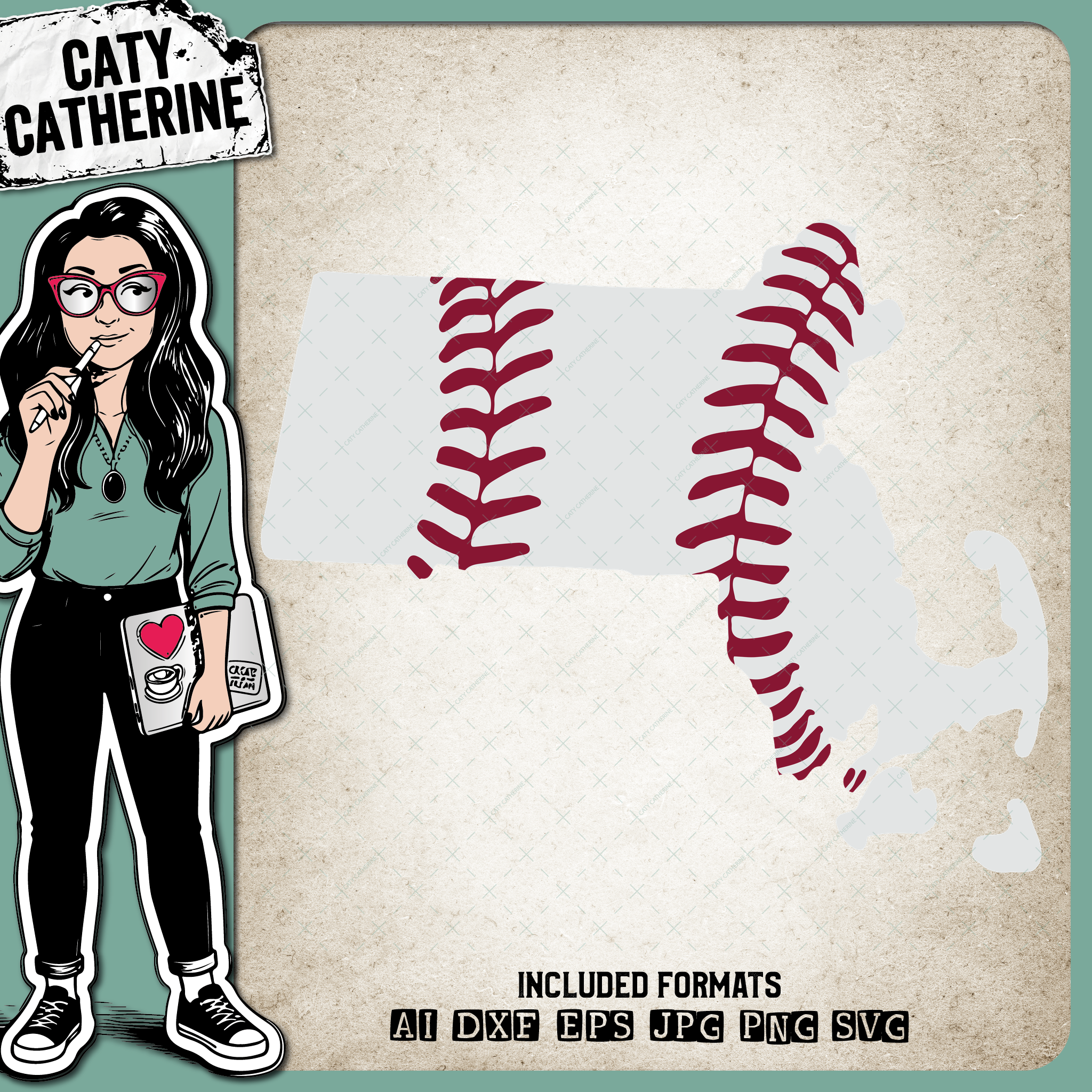 Massachusetts US State Baseball Stitches – Travel SVG Design by Caty Catherine