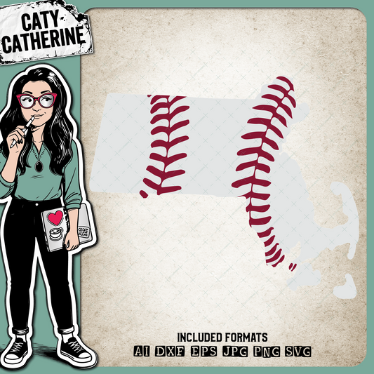 Massachusetts US State Baseball Stitches – Travel SVG Design by Caty Catherine