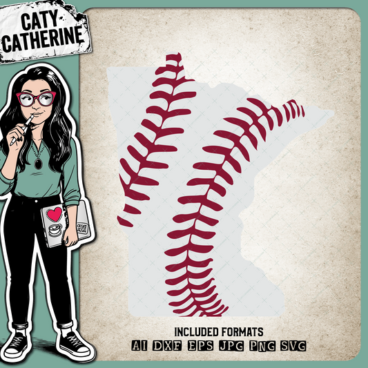 Minnesota US State Baseball Stitches – Travel SVG Design by Caty Catherine