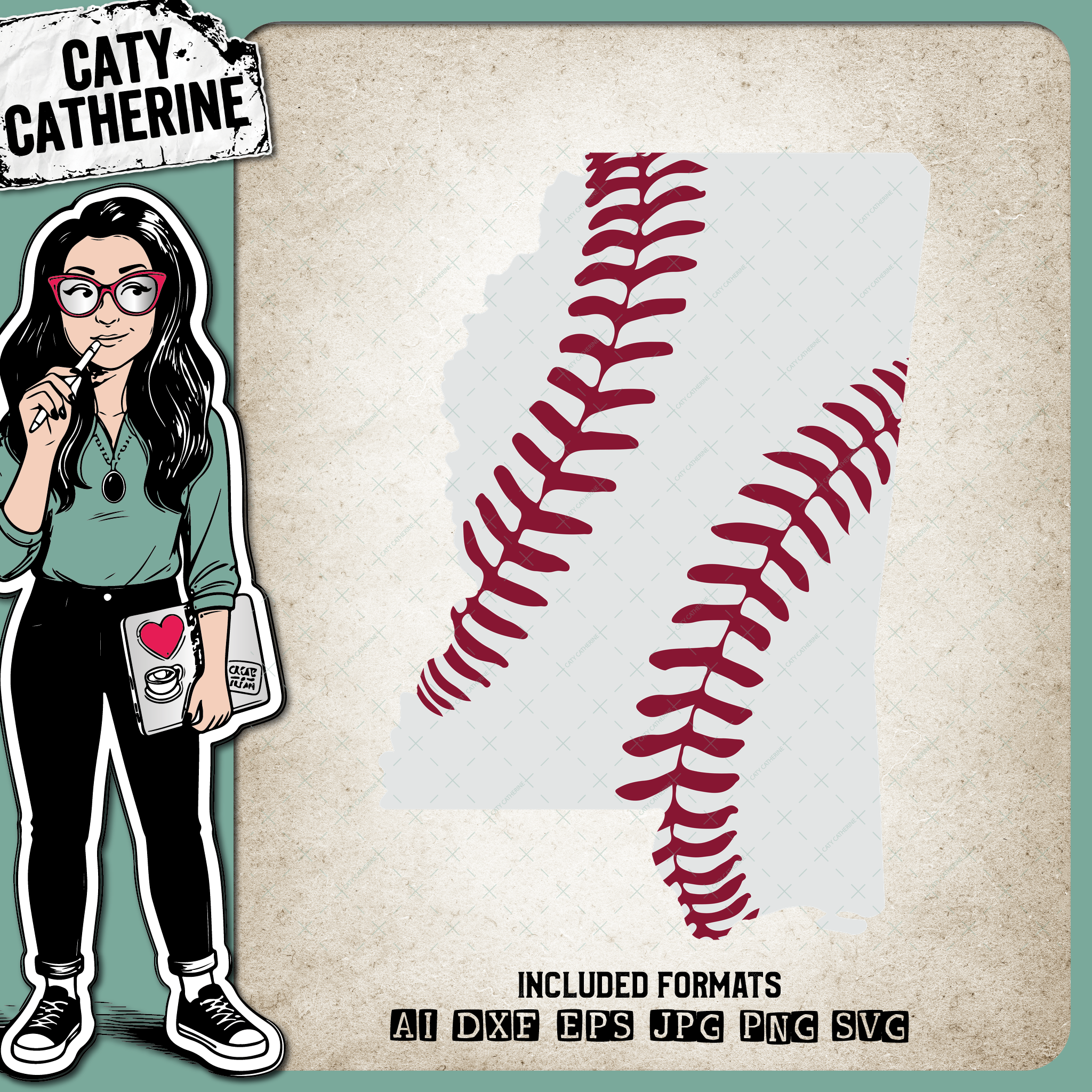 Mississippi US State Baseball Stitches – Travel SVG Design by Caty Catherine