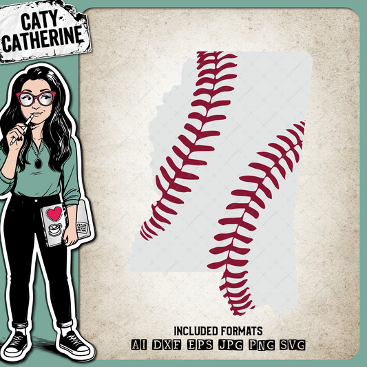 Mississippi US State Baseball Stitches – Travel SVG Design by Caty Catherine