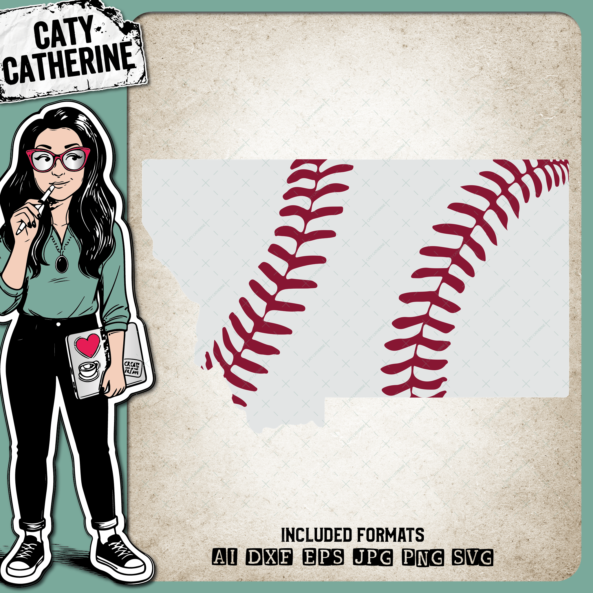 Montana US State Baseball Stitches – Travel SVG Design by Caty Catherine