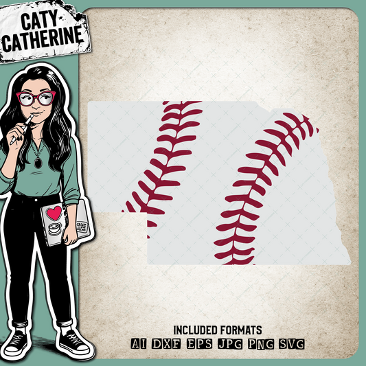 Nebraska US State Baseball Stitches – Travel SVG Design by Caty Catherine