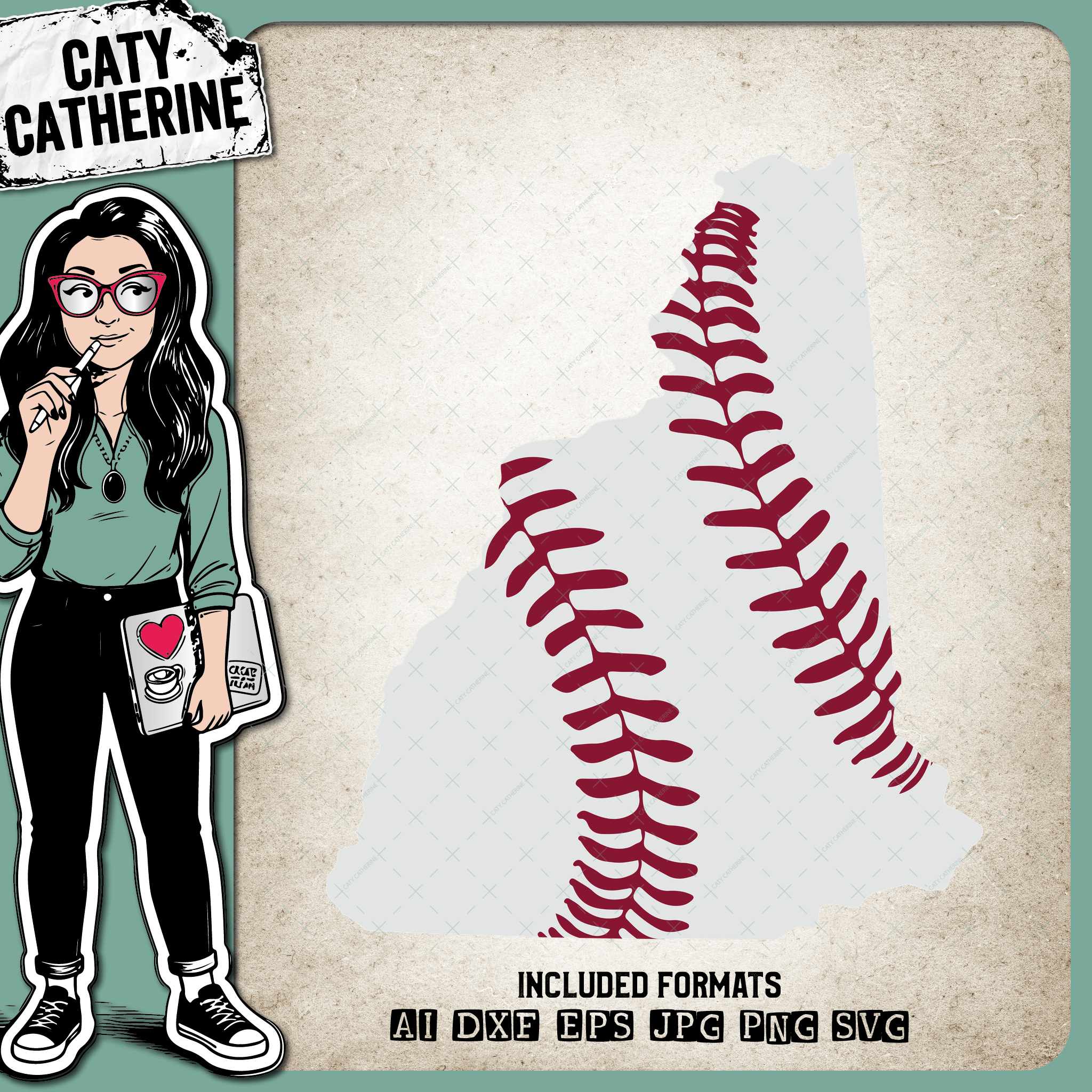 New-Hampshire US State Baseball Stitches – Travel SVG Design by Caty Catherine