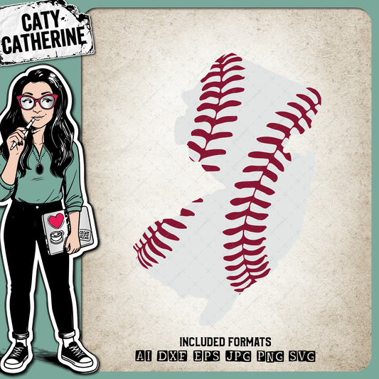 New-Jersey US State Baseball Stitches – Travel SVG Design by Caty Catherine