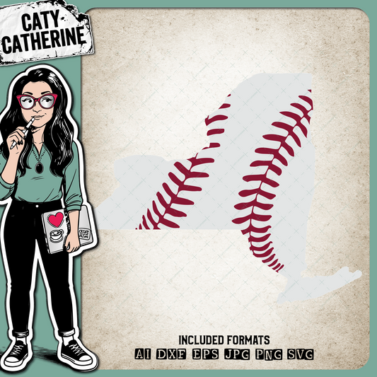 New-York US State Baseball Stitches – Travel SVG Design by Caty Catherine