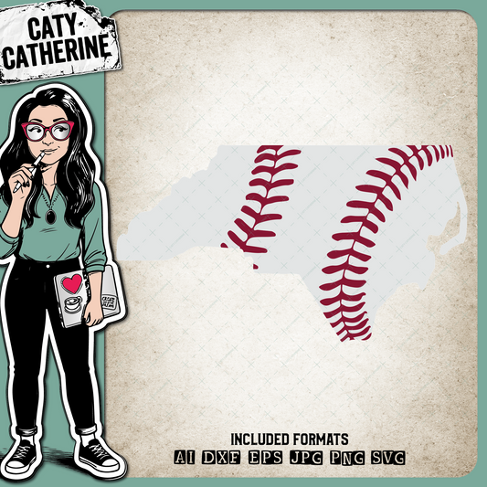 North Carolina US State Baseball Stitches – Travel SVG Design by Caty Catherine