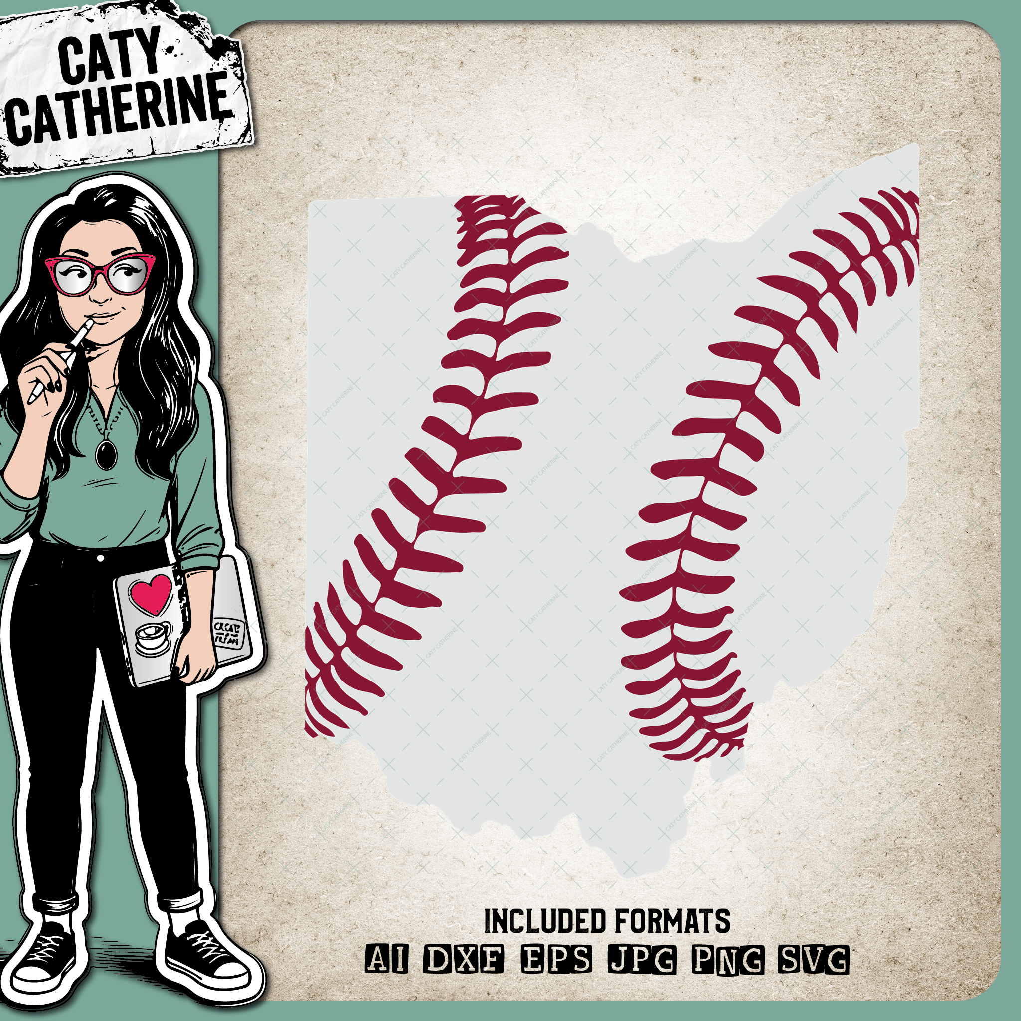 Ohio US State Baseball Stitches – Travel SVG Design by Caty Catherine