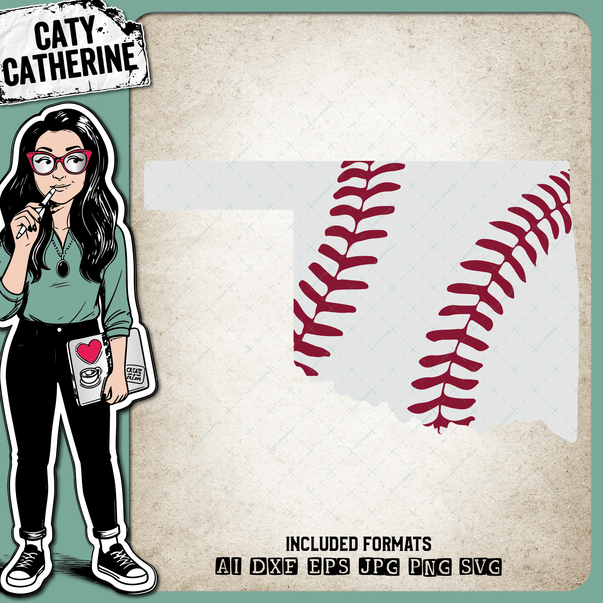 Oklahoma US State Baseball Stitches – Travel SVG Design by Caty Catherine