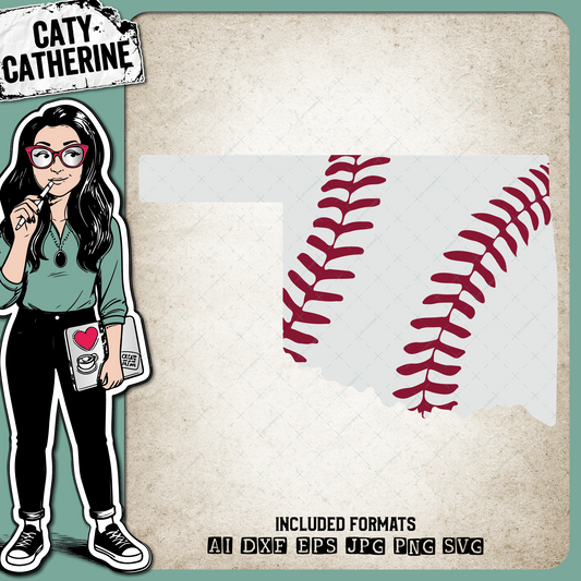 Oklahoma US State Baseball Stitches – Travel SVG Design by Caty Catherine