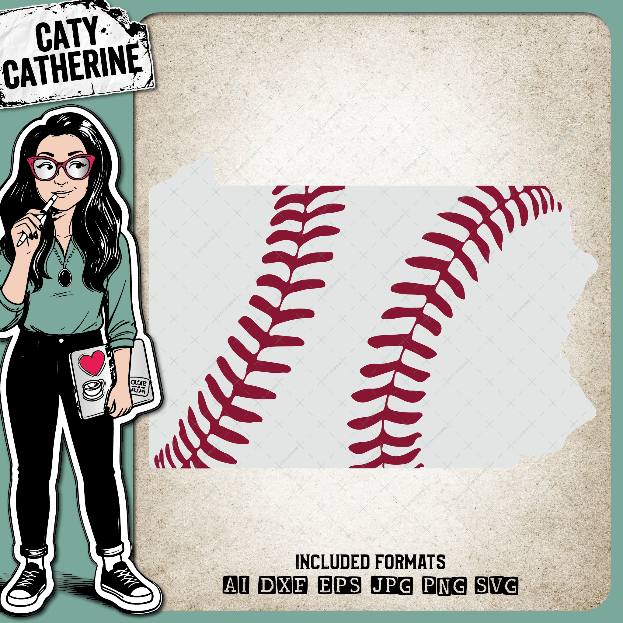 Pennsylvania US State Baseball Stitches – Travel SVG Design by Caty Catherine