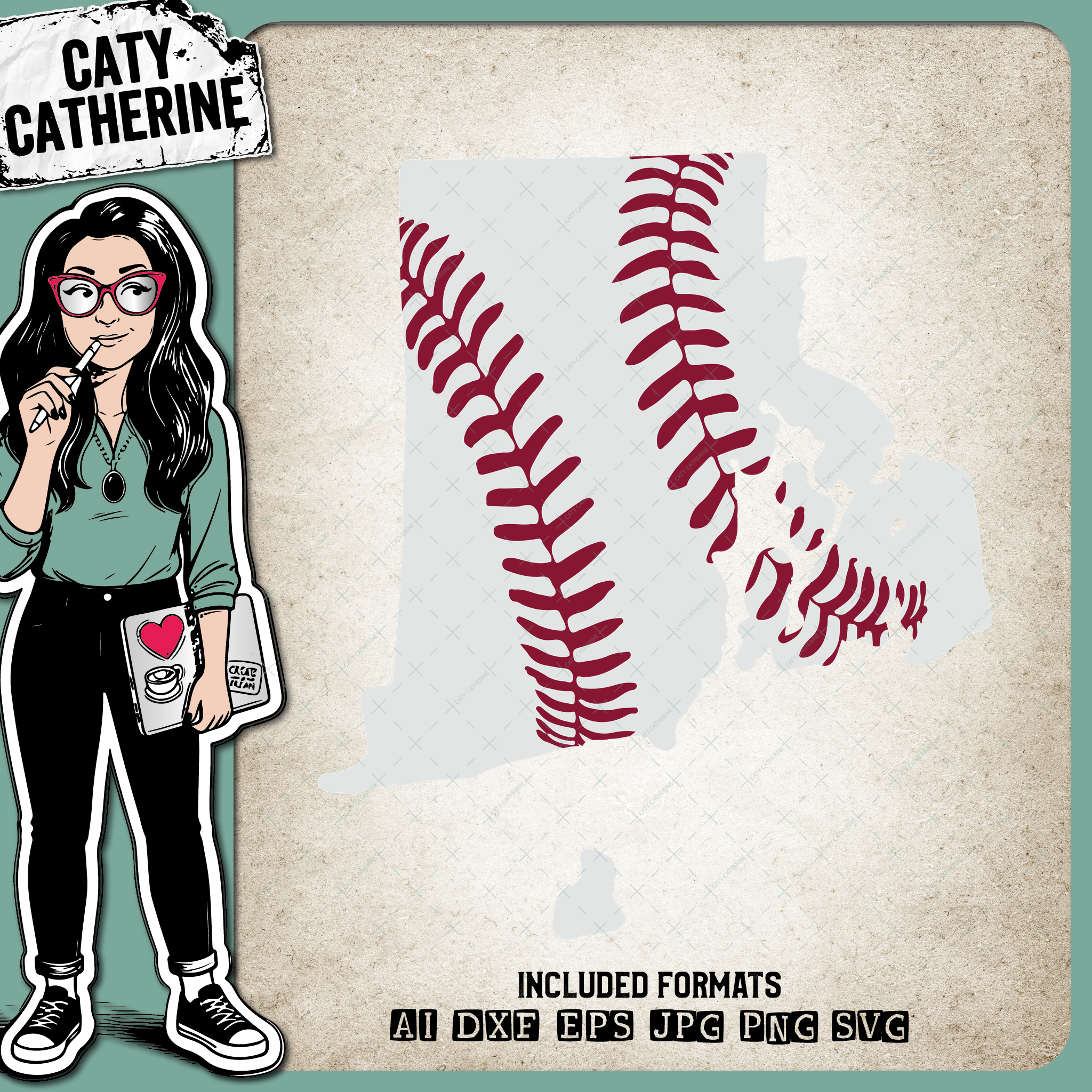Rhode Island US State Baseball Stitches – Travel SVG Design by Caty Catherine