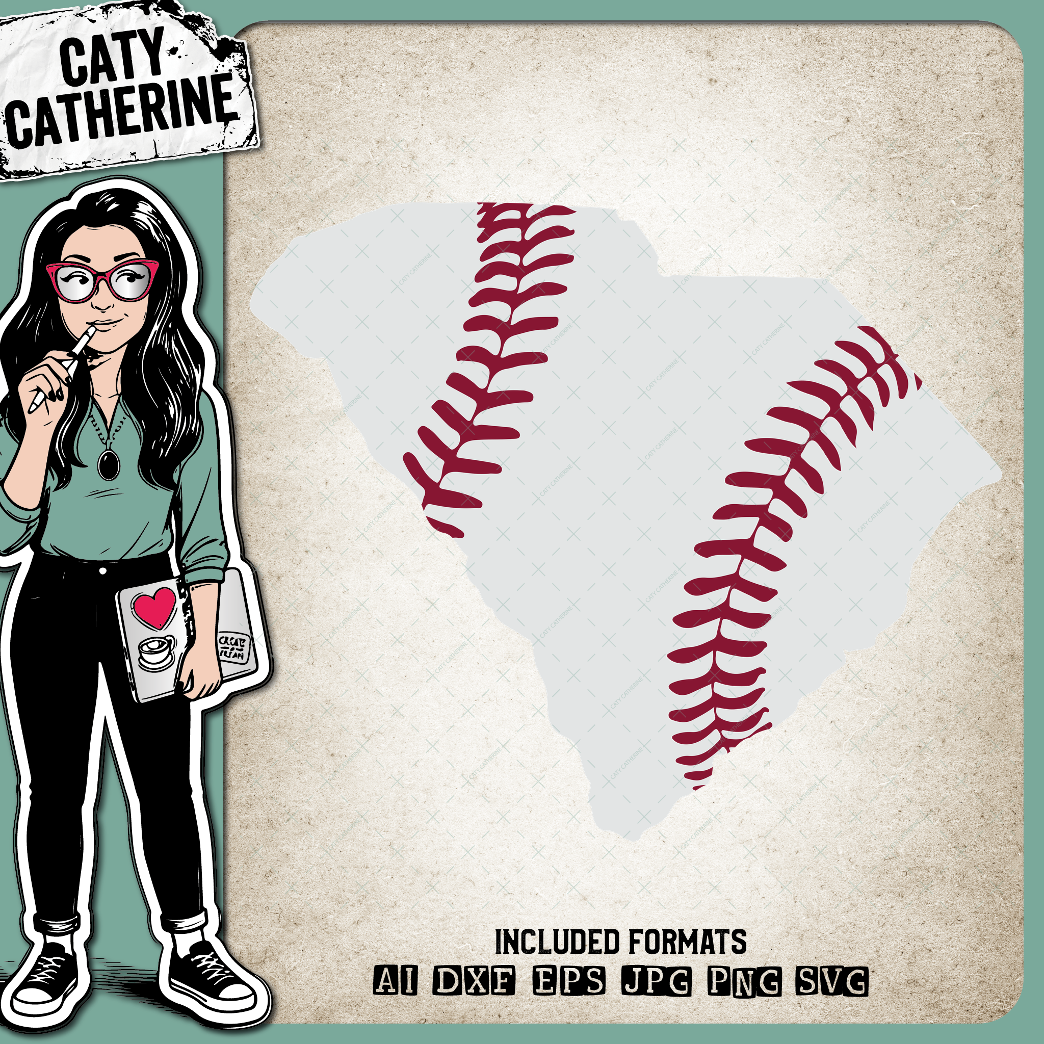 South Carolina US State Baseball Stitches – Travel SVG Design by Caty Catherine