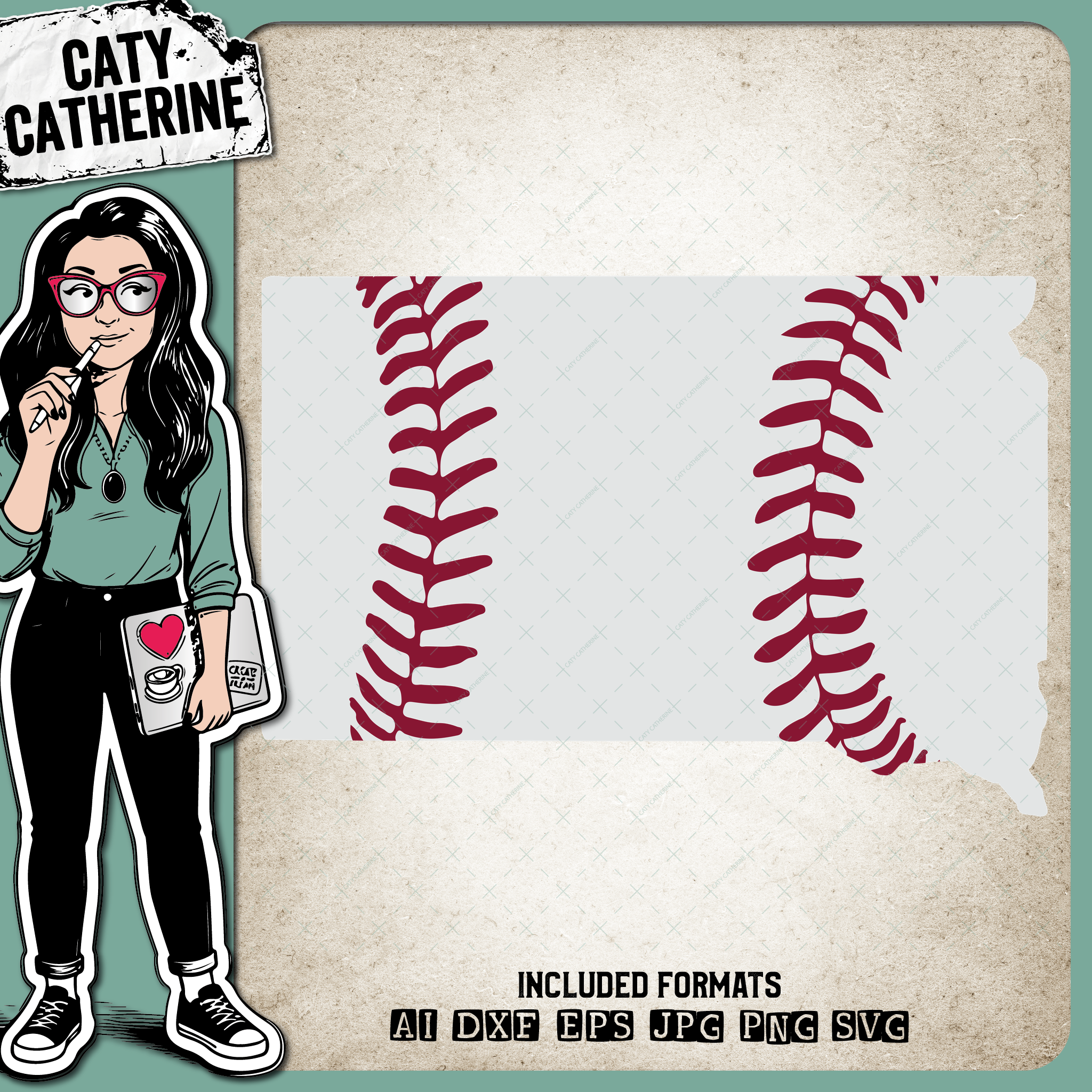 South Dakota US State Baseball Stitches – Travel SVG Design by Caty Catherine