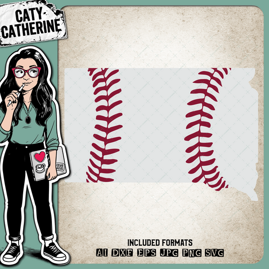 South Dakota US State Baseball Stitches – Travel SVG Design by Caty Catherine