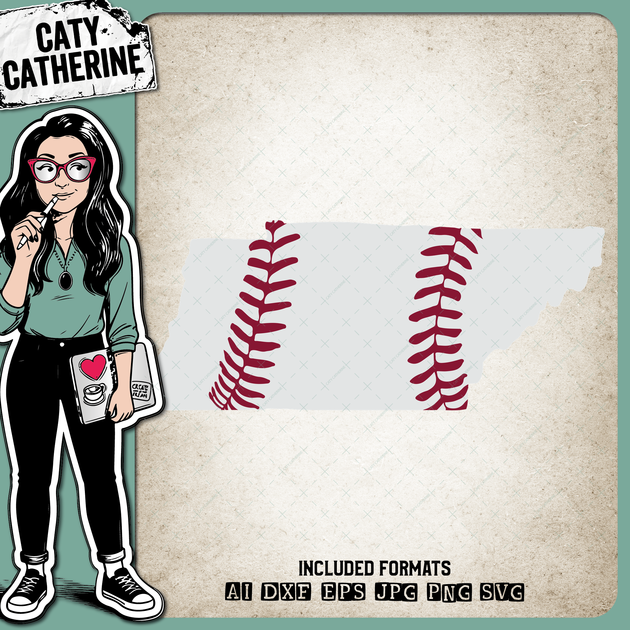 Tennessee US State Baseball Stitches – Travel SVG Design by Caty Catherine