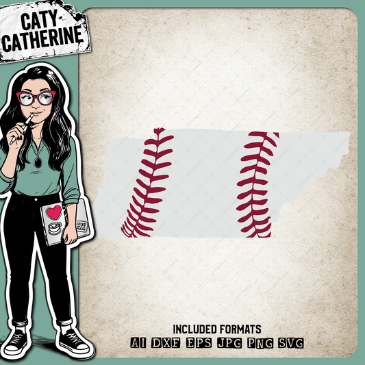 Tennessee US State Baseball Stitches – Travel SVG Design by Caty Catherine
