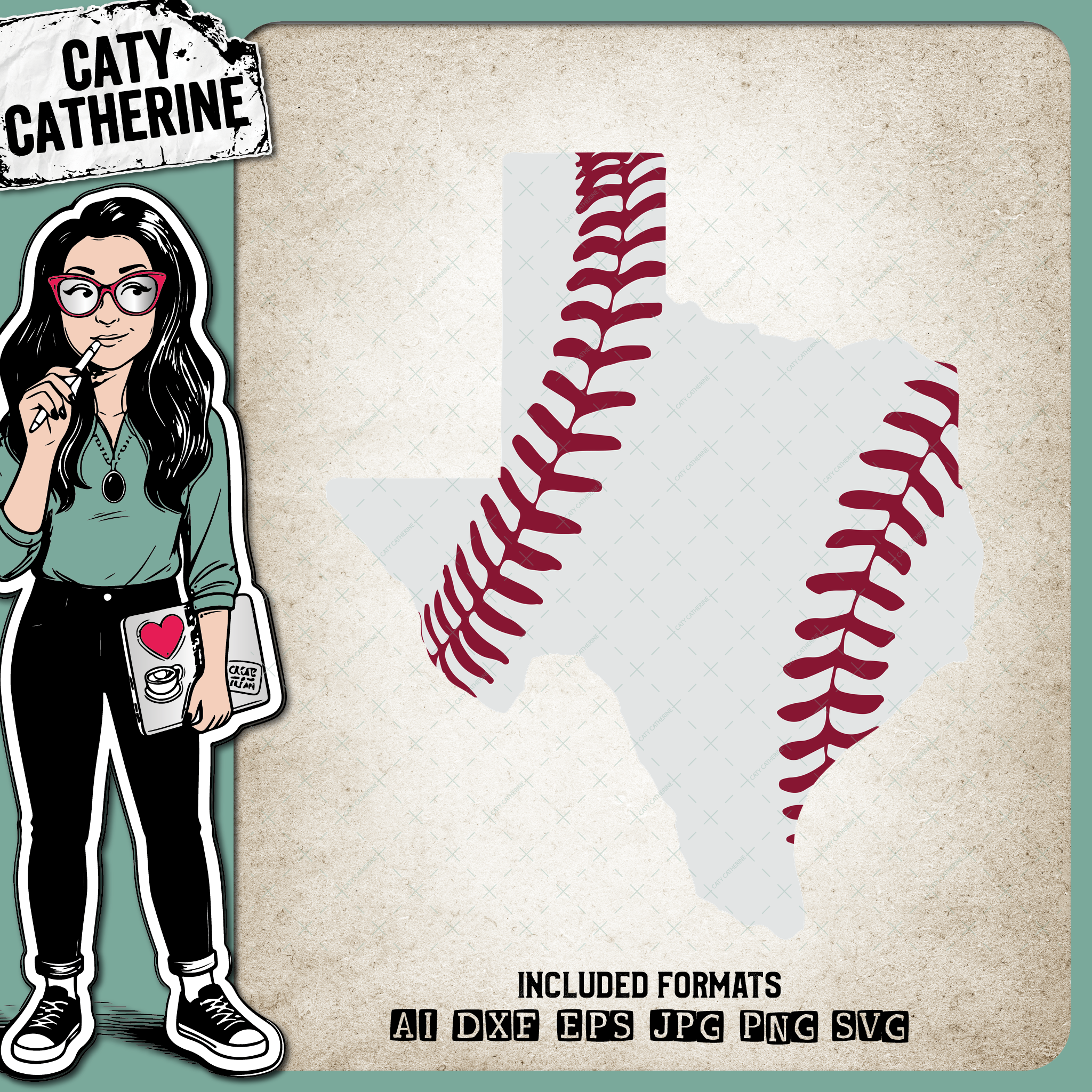 Texas US State Baseball Stitches – Travel SVG Design by Caty Catherine