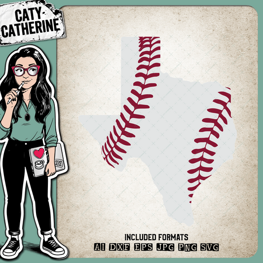 Texas US State Baseball Stitches – Travel SVG Design by Caty Catherine