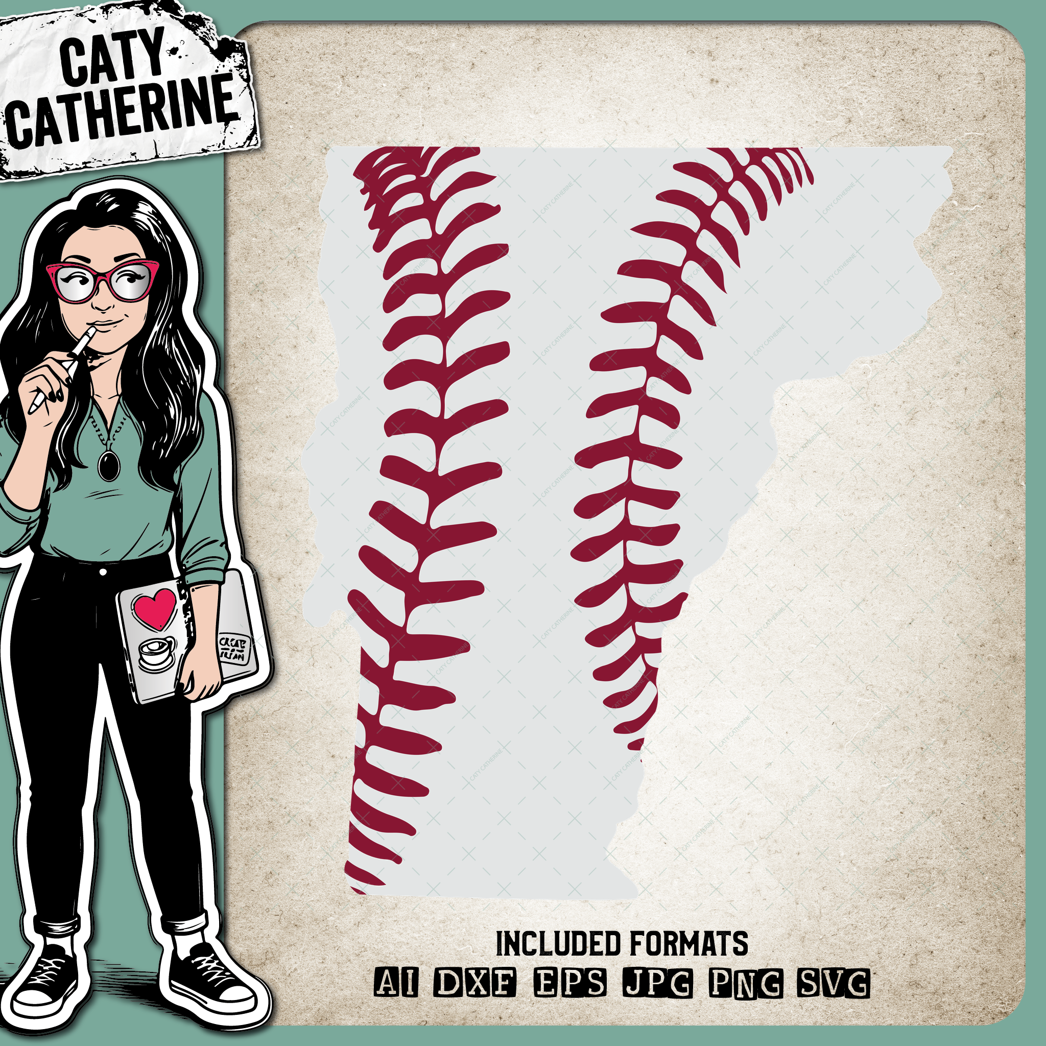 Vermont US State Baseball Stitches – Travel SVG Design by Caty Catherine