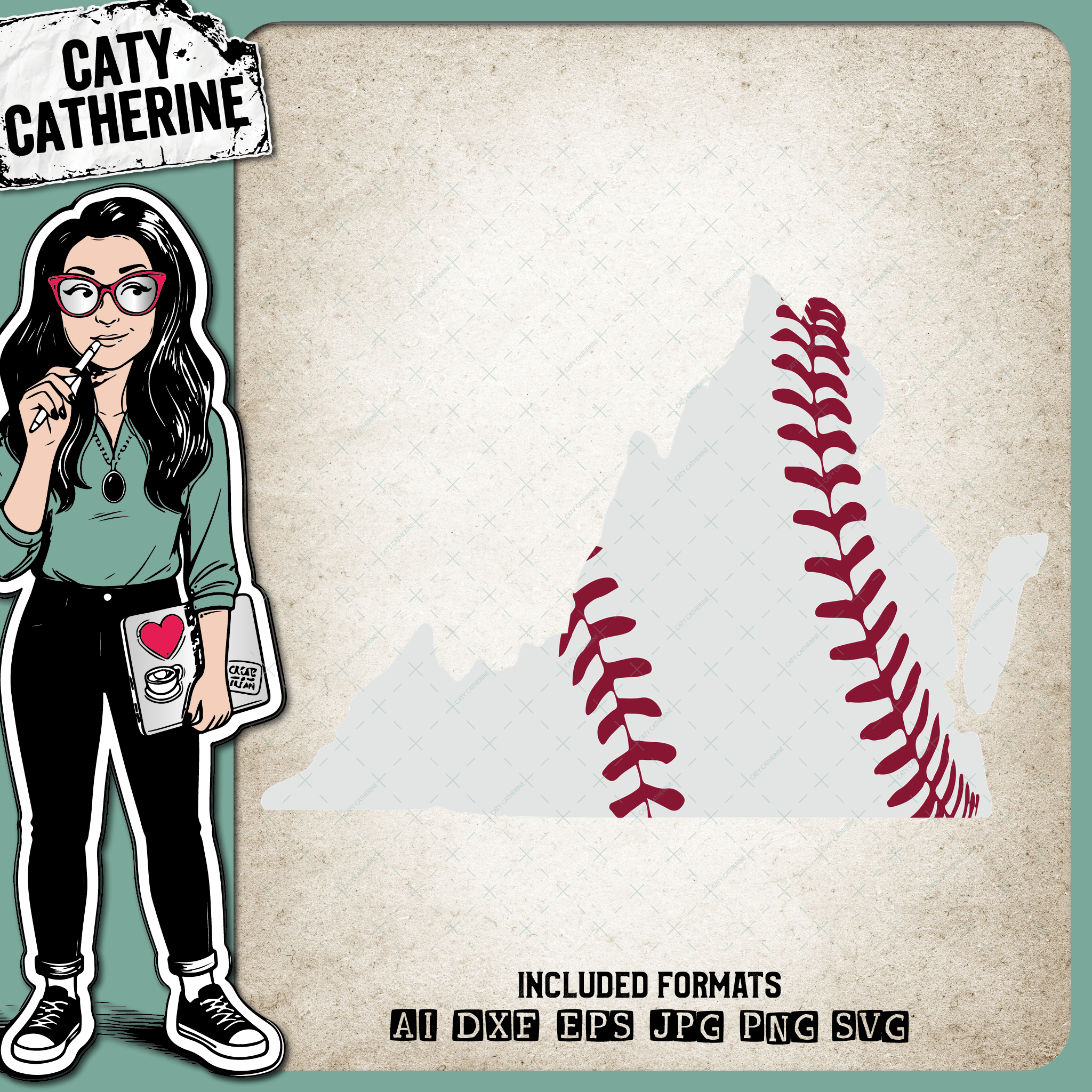 Virginia US State Baseball Stitches – Travel SVG Design by Caty Catherine