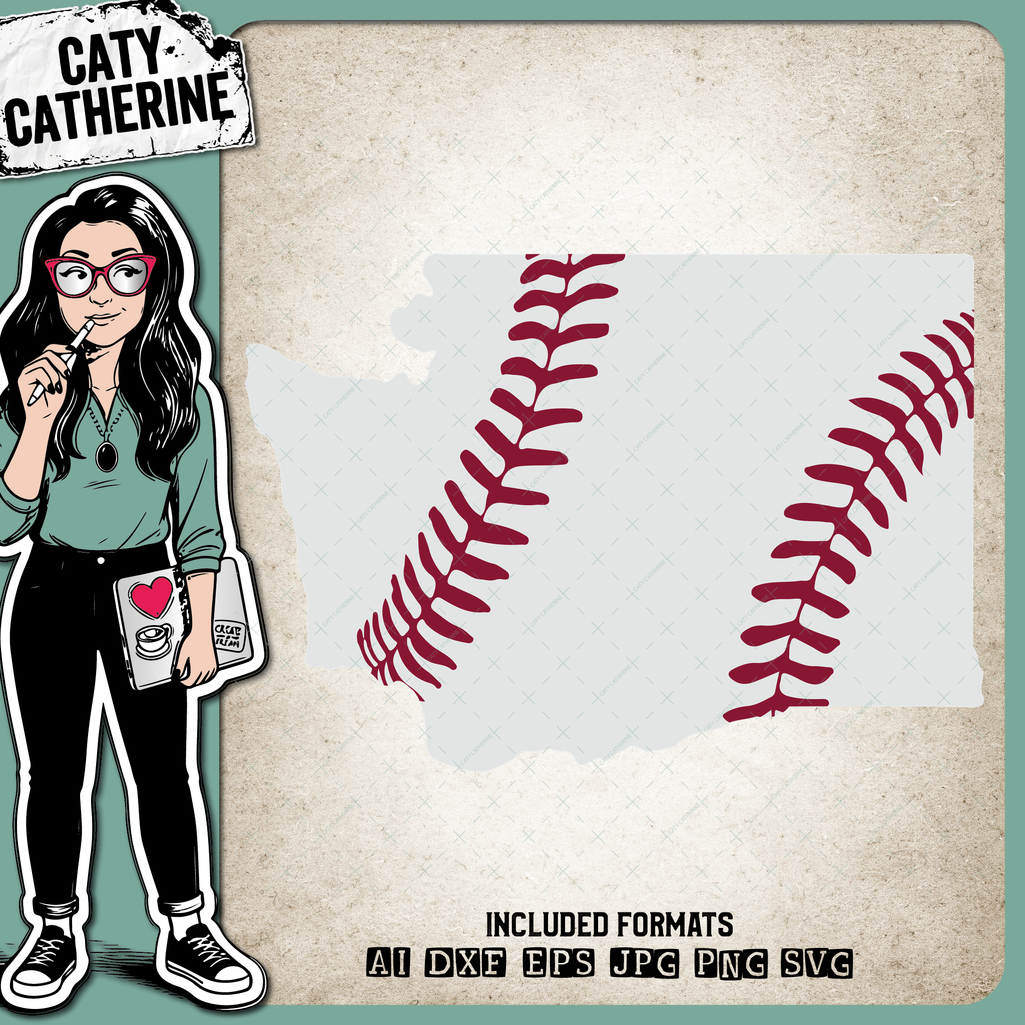 Washington US State Baseball Stitches – Travel SVG Design by Caty Catherine