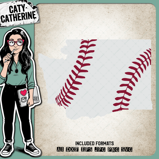 Washington US State Baseball Stitches – Travel SVG Design by Caty Catherine