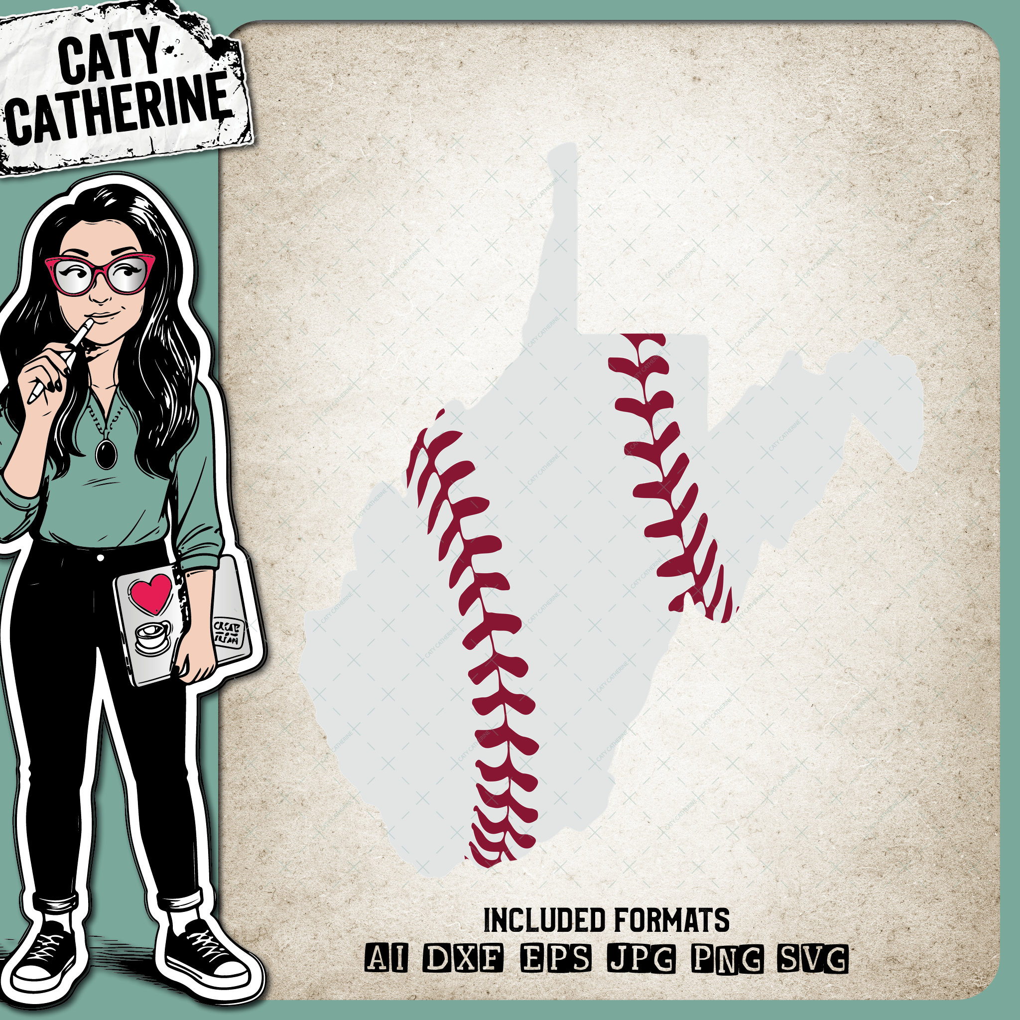 West Virginia US State Baseball Stitches – Travel SVG Design by Caty Catherine