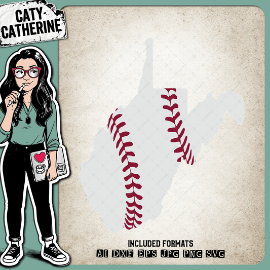 West Virginia US State Baseball Stitches – Travel SVG Design by Caty Catherine