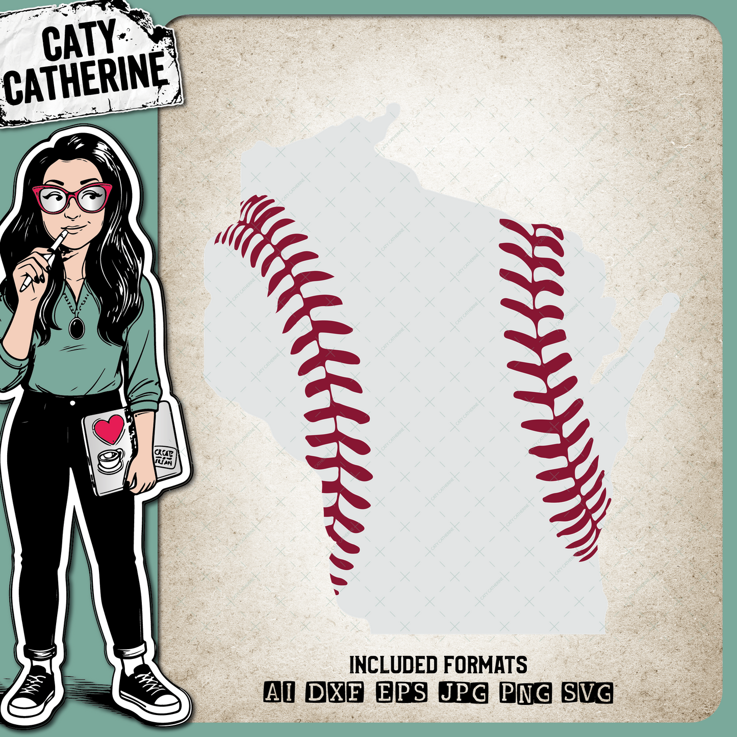 Wisconsin US State Baseball Stitches – Travel SVG Design by Caty Catherine