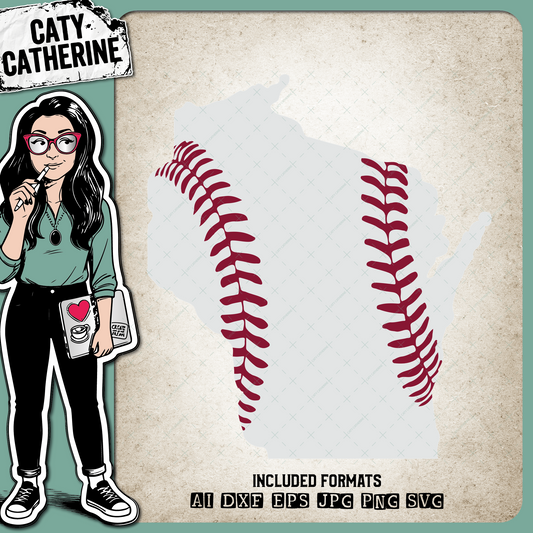 Wisconsin US State Baseball Stitches – Travel SVG Design by Caty Catherine