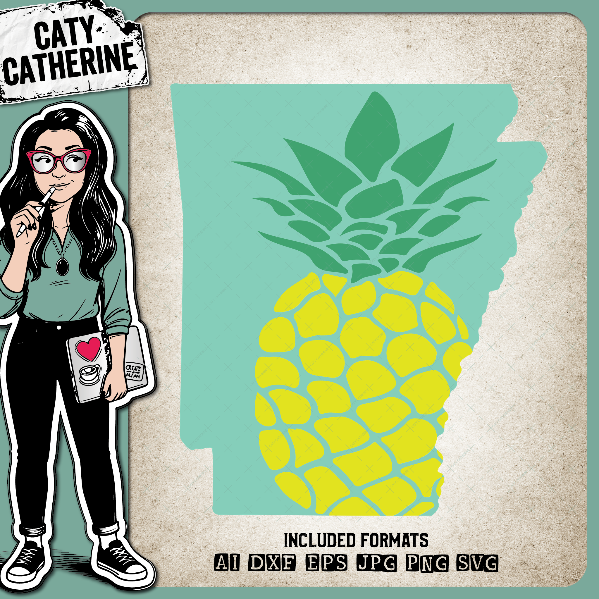 Arkansas US State Pineapple Summer – Travel SVG Design by Caty Catherine